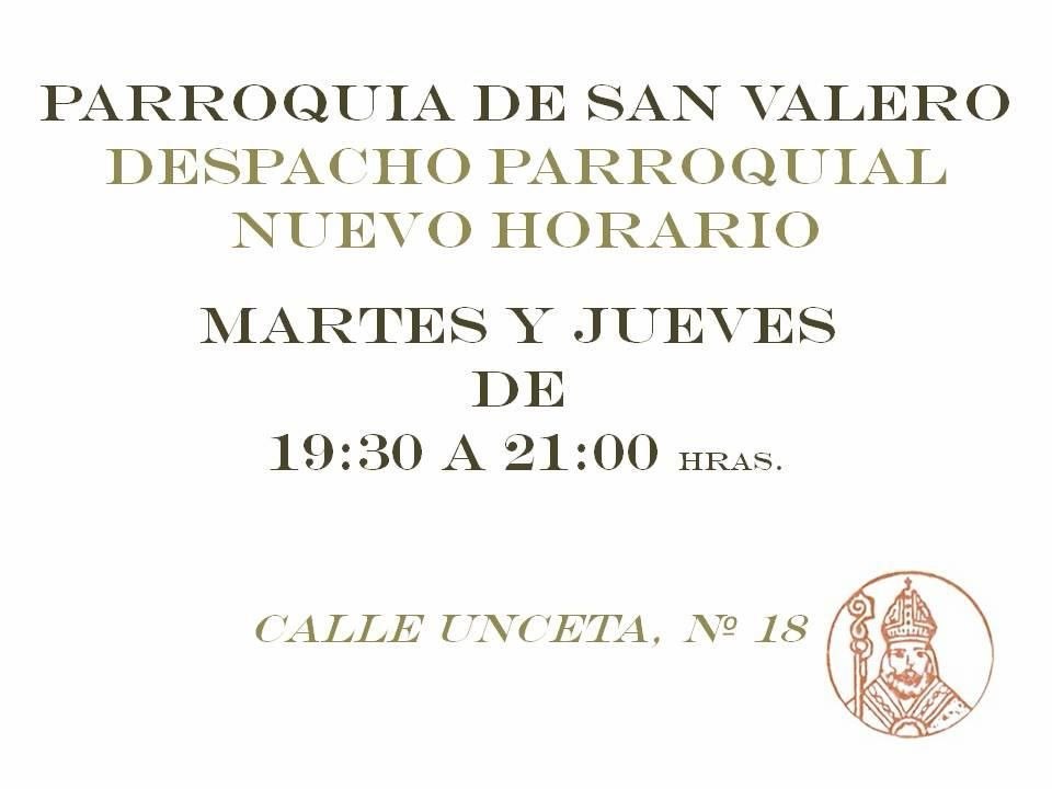 Nuevo Horario Despacho Parroquial